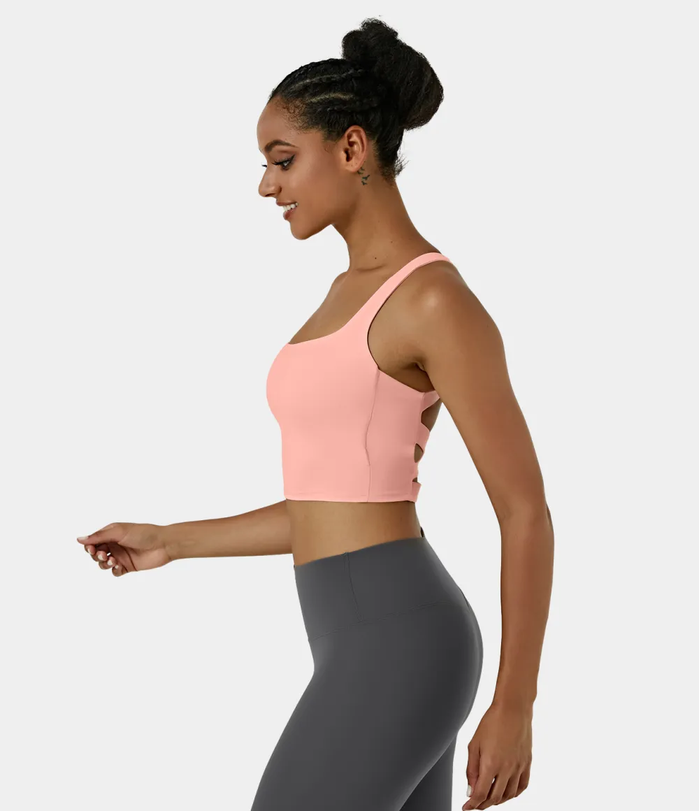 Softlyzero Airy Square Neck Backless Crisscross Cropped Cool Touch Yoga Tank Top-UPF50+