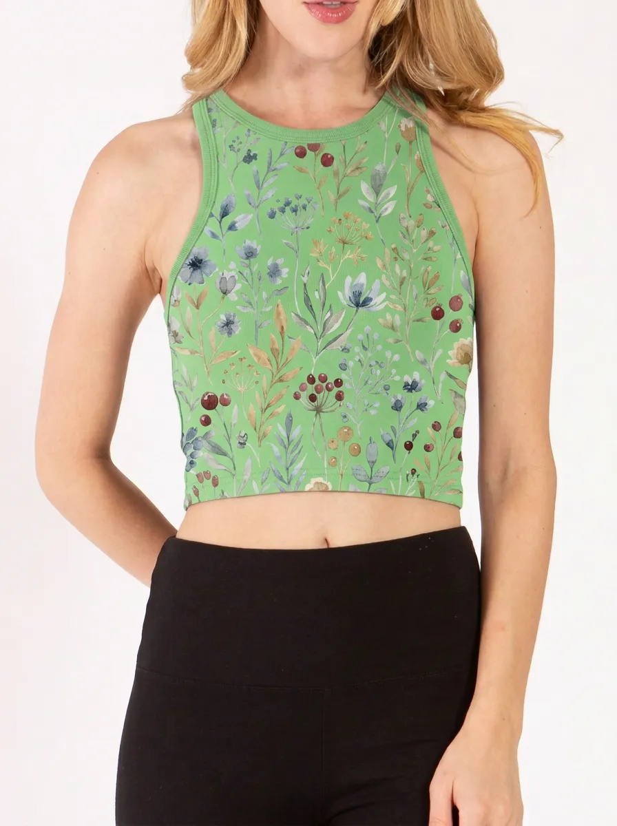Women's Botanical Wildflower Floral Printed Crop Tank Top