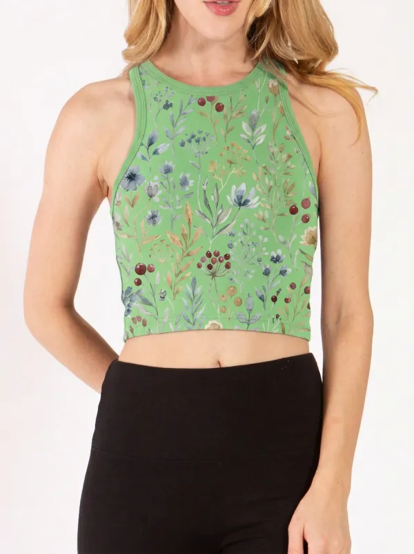 Women's Botanical Wildflower Floral Printed Crop Tank Top