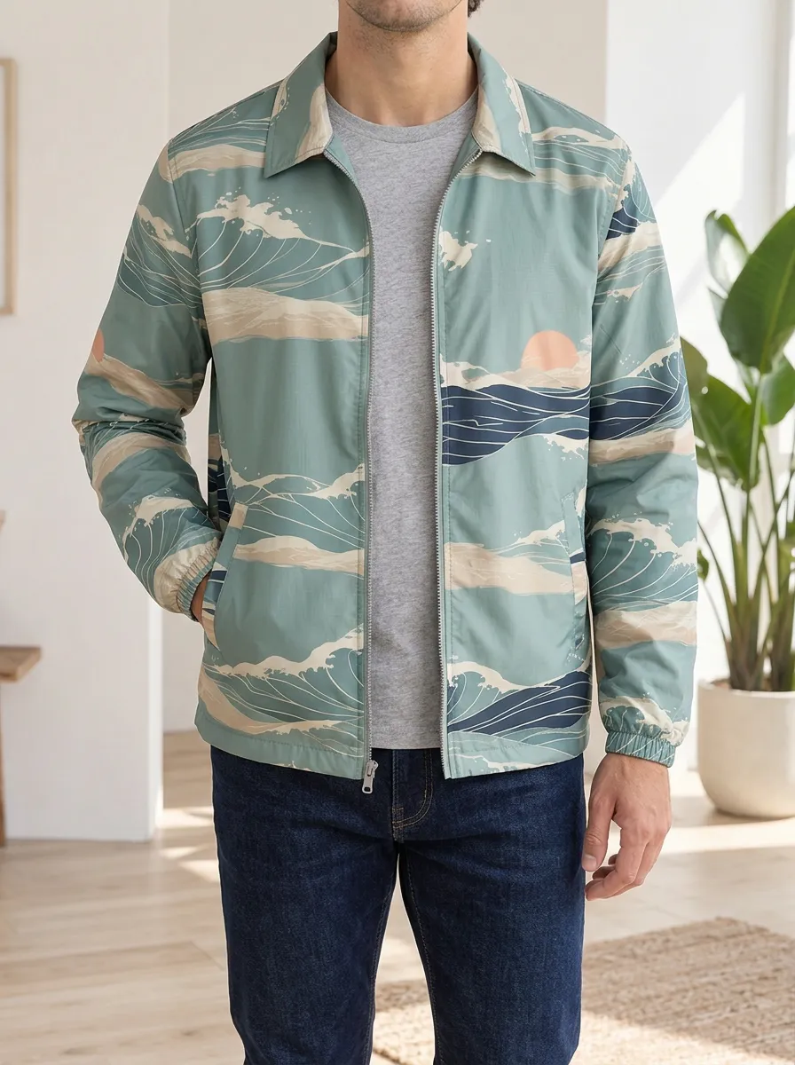 Men's Japanese Ocean Wave Sunset Rugged Horizon Jacket