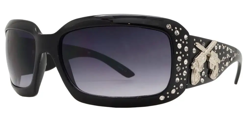 Rectangular Chunky Sunglasses With Double Pistol Concho