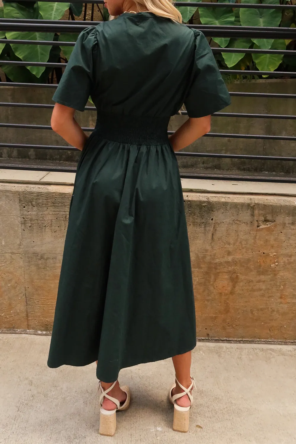 V-Neck Short Sleeve Midi Dress