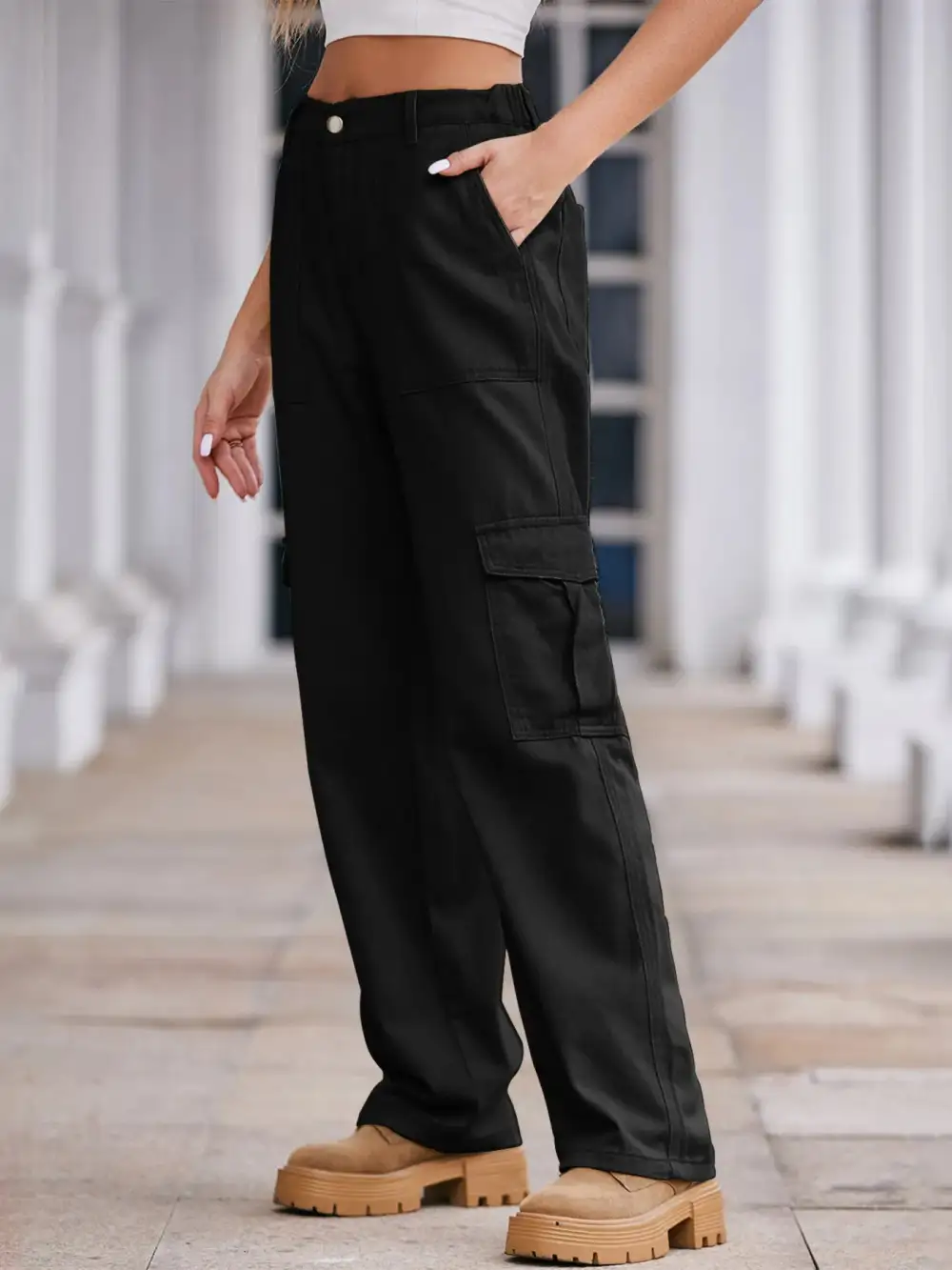 Utility High Waist Cargo Denim Jeans