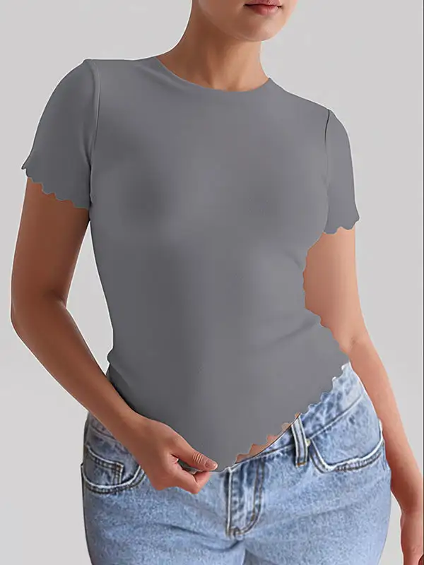 Short Sleeve Slim Fit Round Neck Polyester T-Shirt