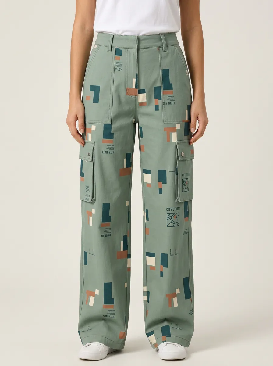 Women's City Utility Geometric Pattern Printed Cargo Pants