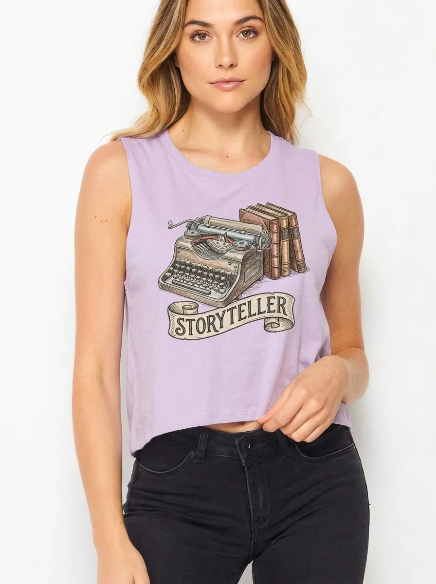 Women's Writer Storyteller Typewriter Books Graphic Crop Tank Top