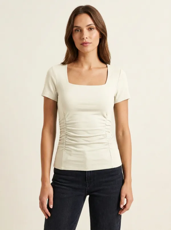Square-Neck Waist-Ruched Ruched Fitted Top