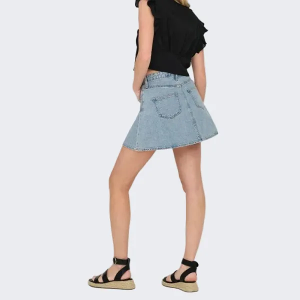 Button Front Denim Mini Skirt