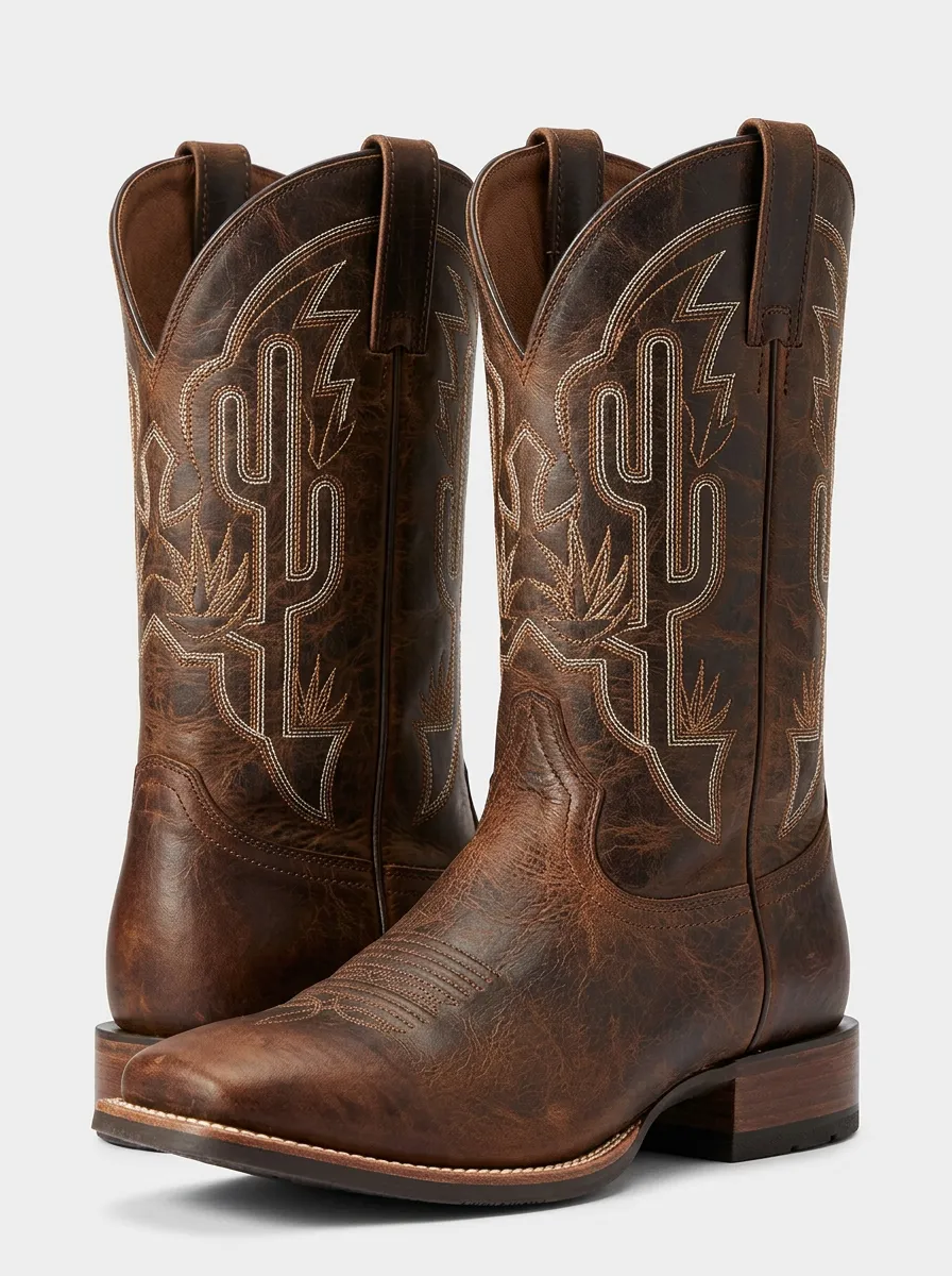 Men's Heritage Inspired Western Cowboy Cactus Embroidered Cowboy Boots