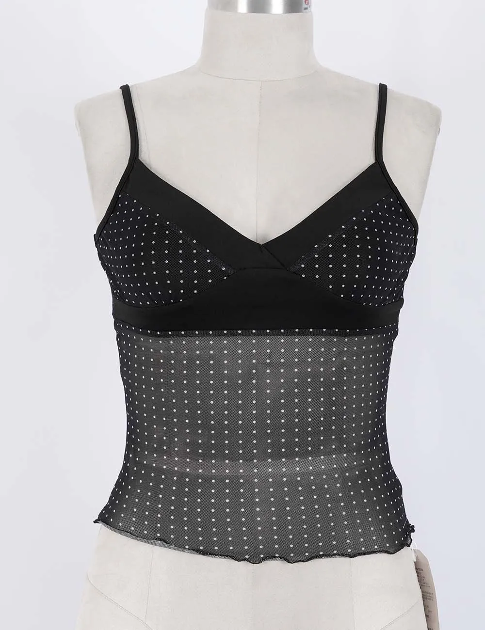 Rhinestone V Neck Sheer Mesh Cami Top