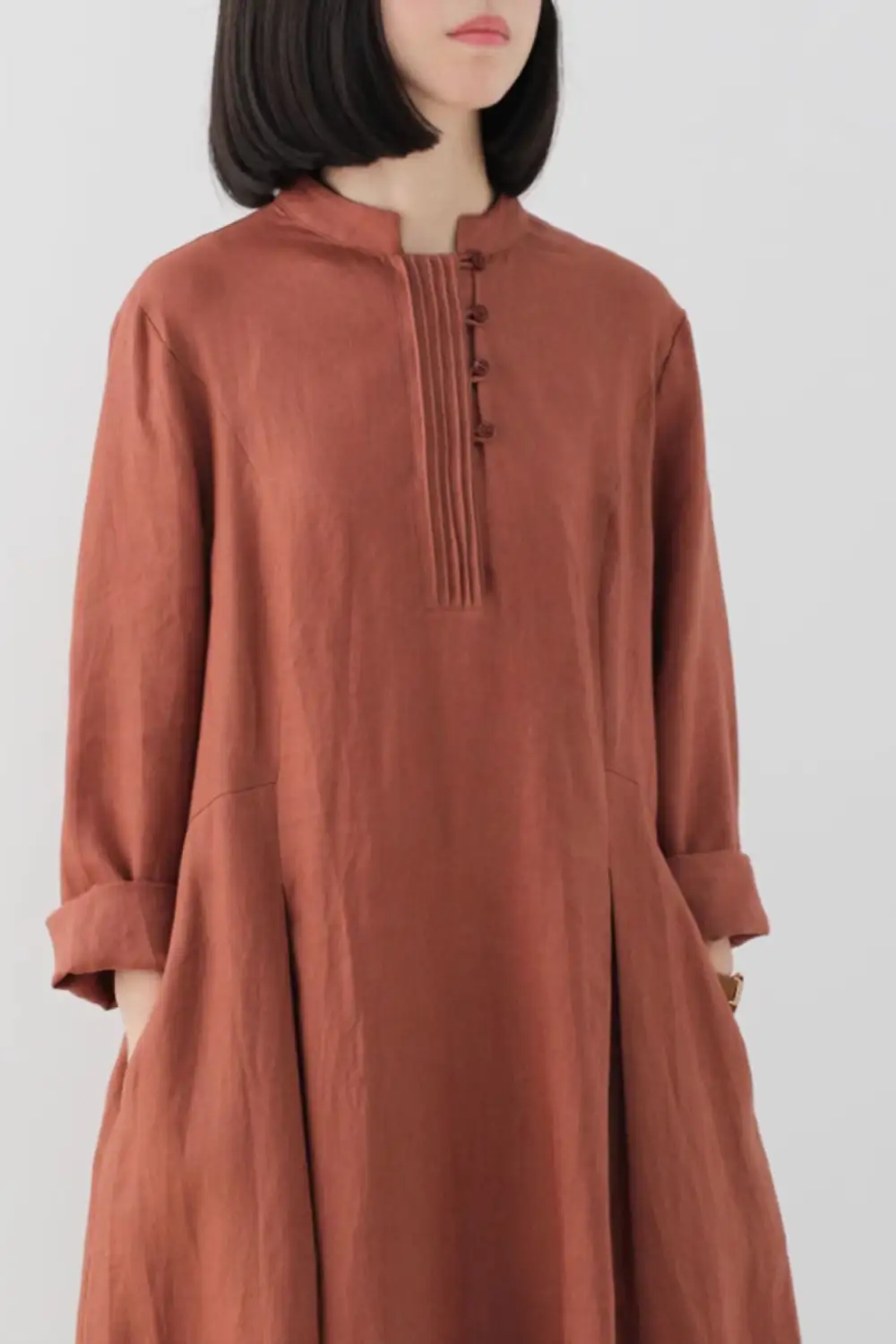 Layered Linen Long Sleeve Maxi Dress