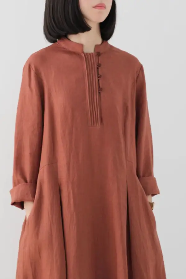 Layered Linen Long Sleeve Maxi Dress