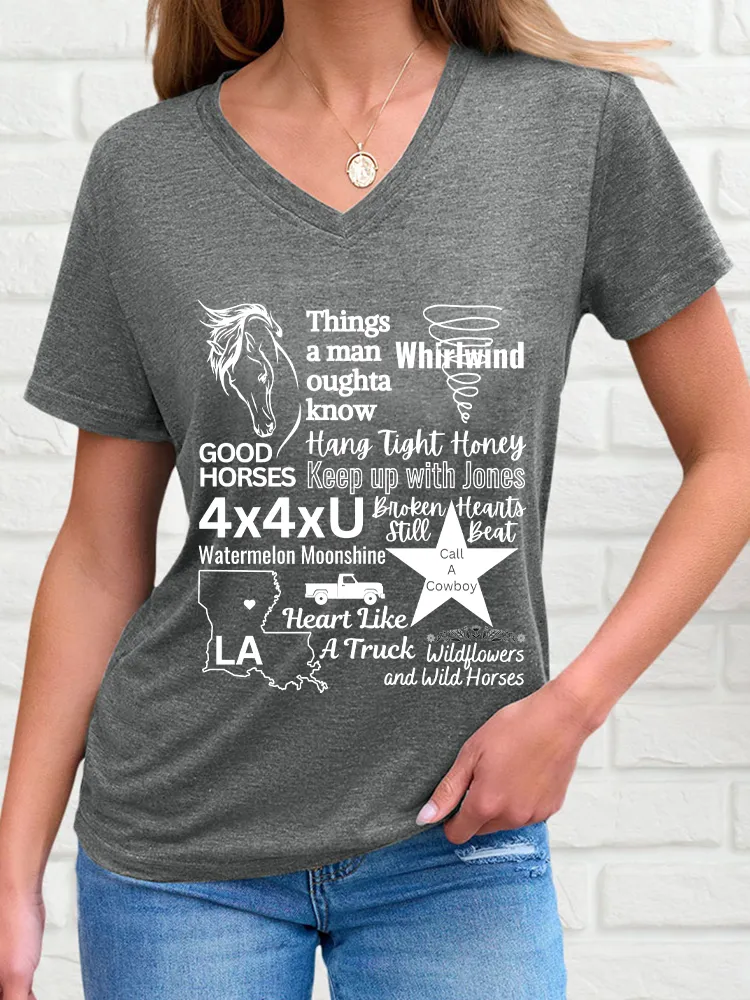 Woman's Things A Man Oughta Know V-Neck And Short Sleeves T-Shirt