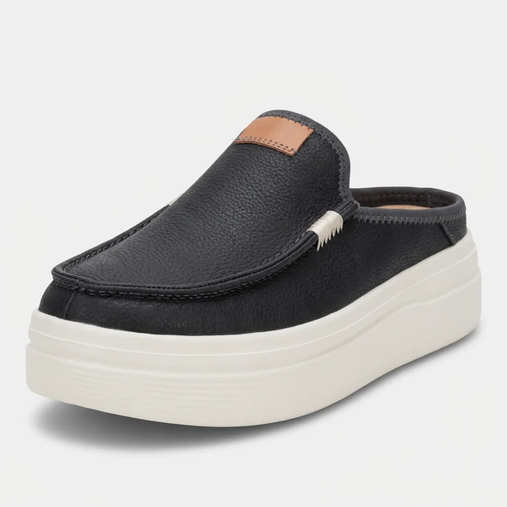 Platform Leather Slip On Mule Shoes For Women