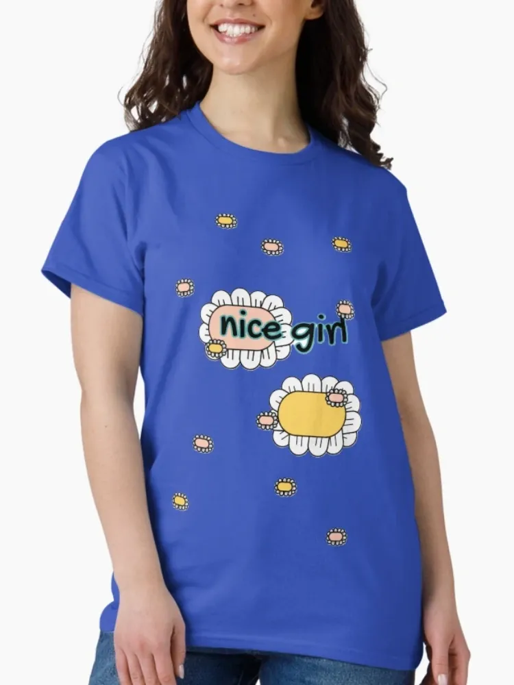 Women's floral print round-neck short-sleeved T-shirt with letters