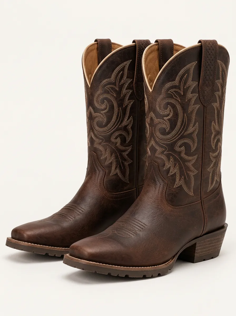 Men's Red Leather Cowboy Boots with Classic Profile