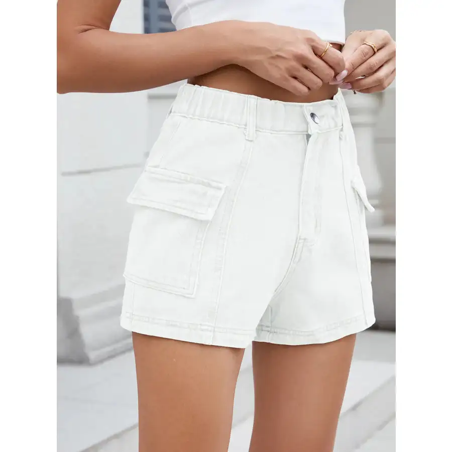 Everyday High Waist Pocketed Cargo Denim Shorts