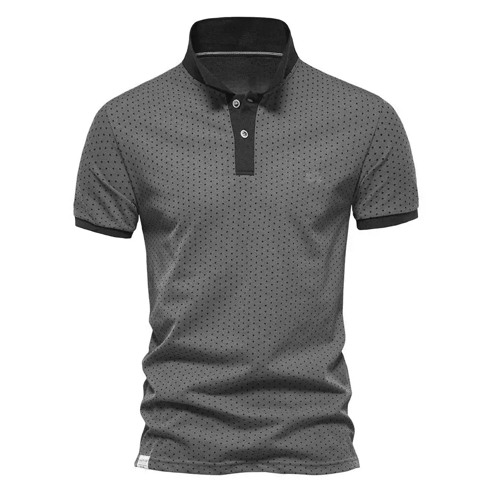 Polka Dot Polo Collar Short Sleeve Polo Shirt