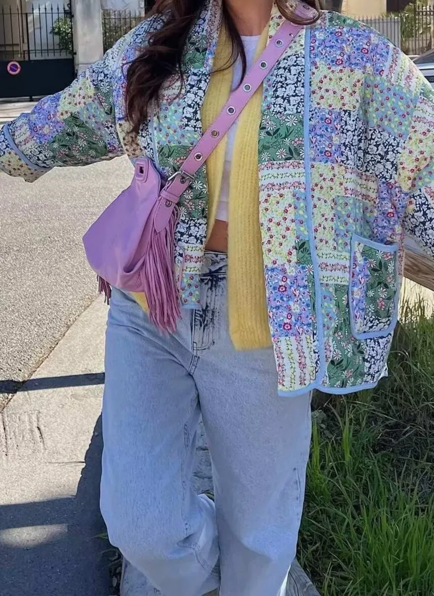 Turndown Collar Floral Long Cardigan