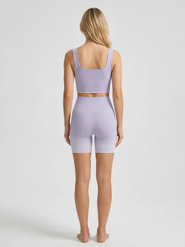 Practical Ribbed Texture Seamless Design Sport Look Women's Tank Top And Sports Shorts Set