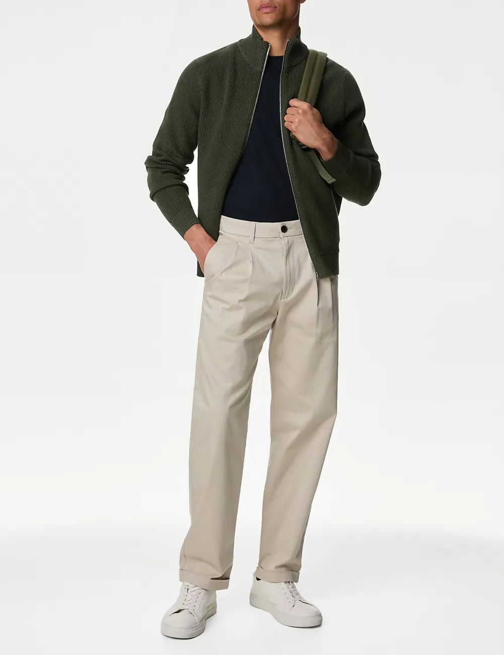 Ribbed Blend Funnel Neck Zip Up Jumper