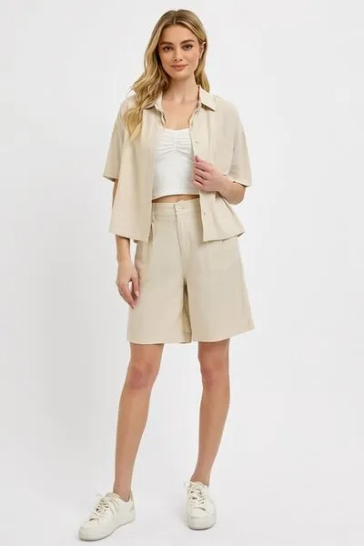 High Rise Pleated Front Shorts
