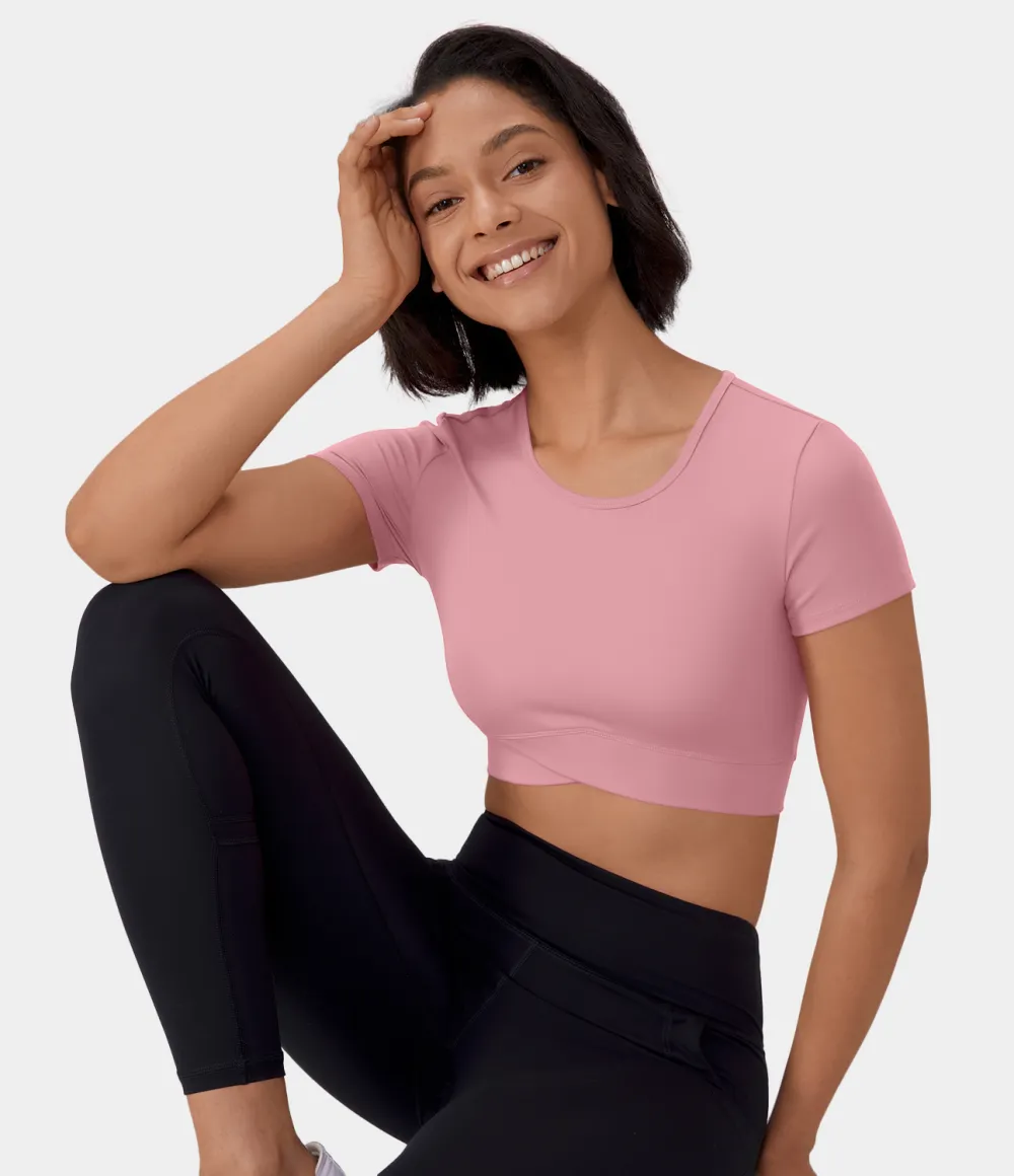 Softlyzero Plush Crossover Hem Cropped Sports Top