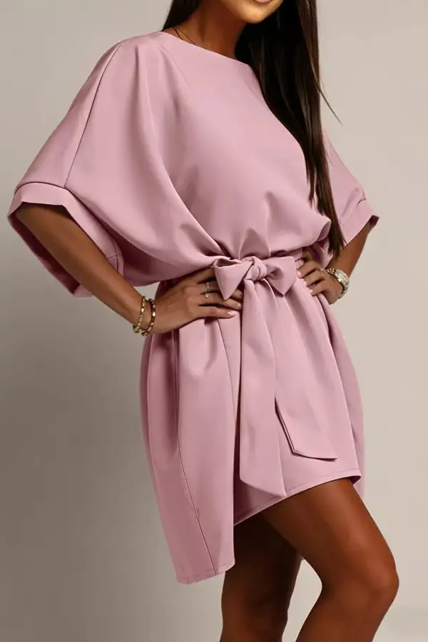 Tie Waist Batwing Sleeve Dress