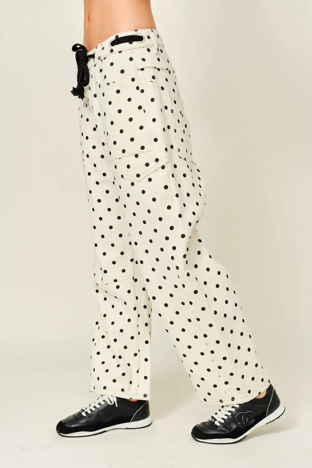 Women's Polka-Dot Eyelet-Waist Barrel Jeans