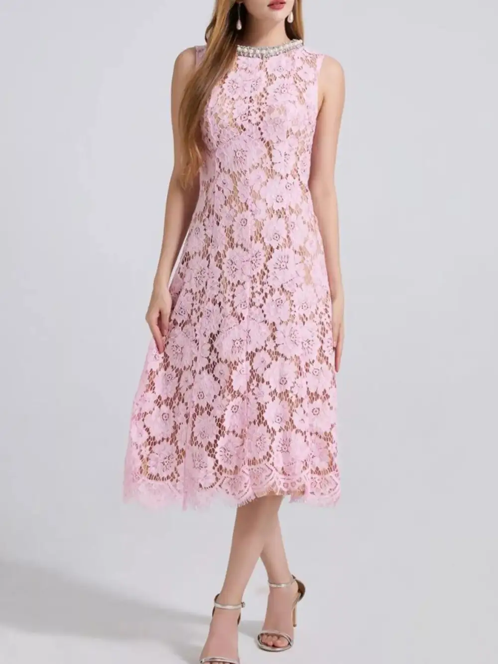 Lace Sleeveless Dress Casual