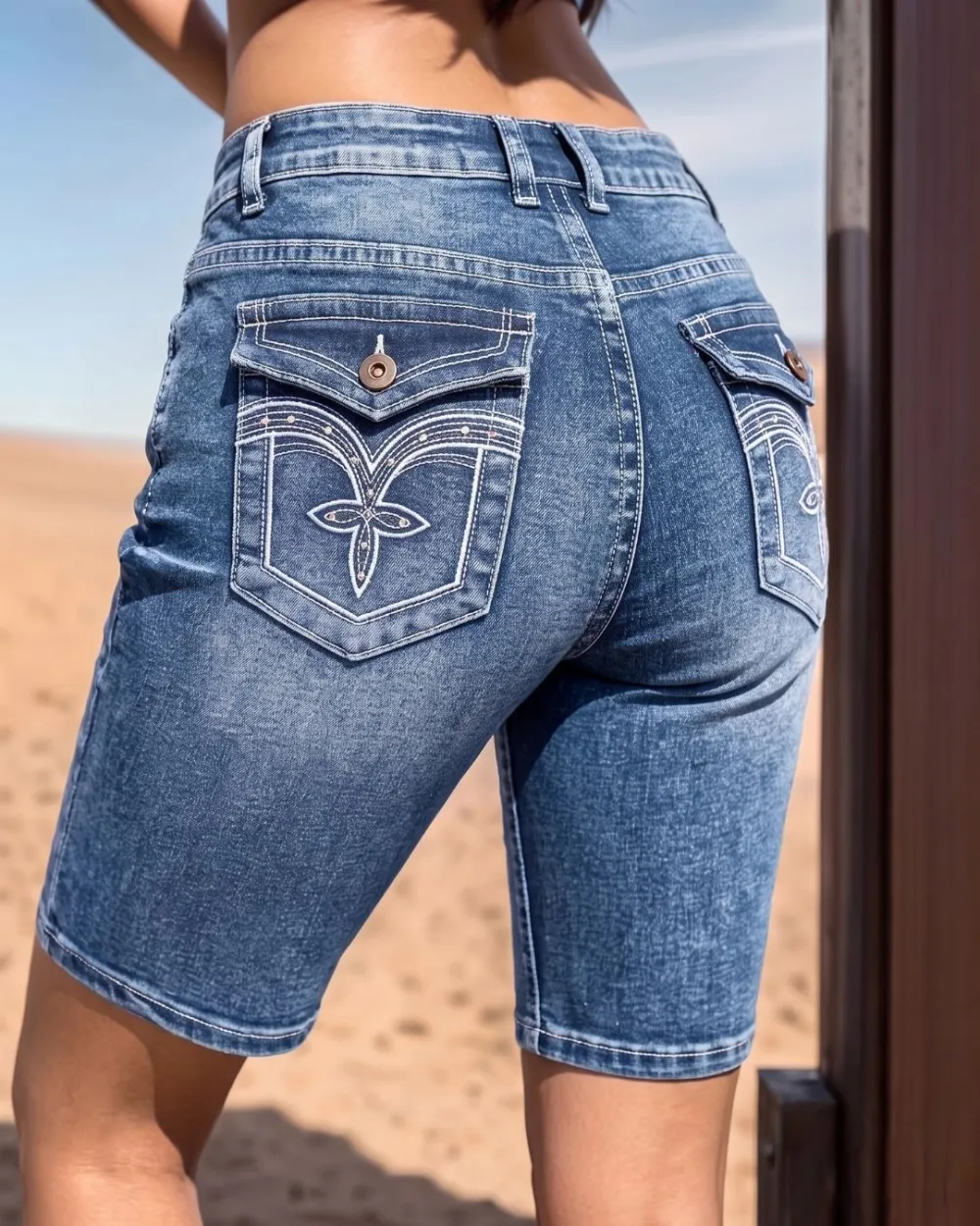 Embroidered Mid-Rise Denim Bermuda Shorts