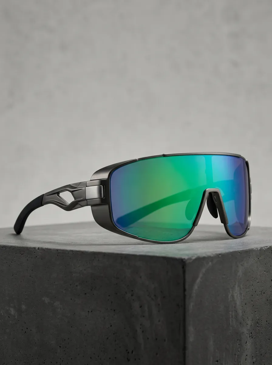 Men's Sporty Green Mirrored Shield Printed Sunglasses