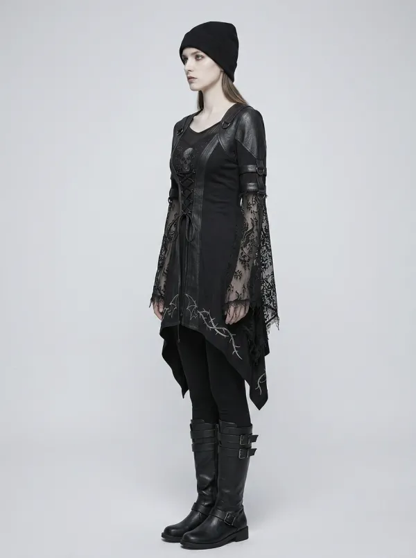 Women's Gothic Skull Lace Sleeve Embroidered Printed Top