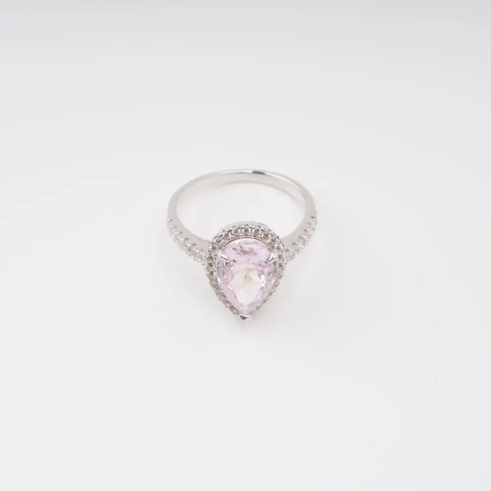 Pink Pear Shaped Gemstone Sterling Silver Ring