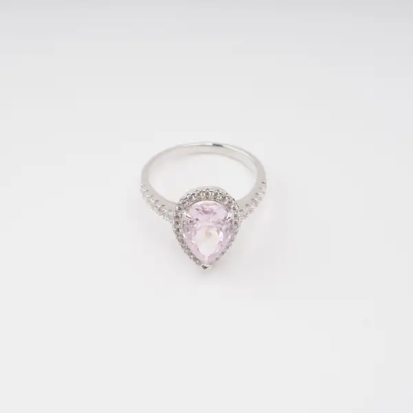 Pink Pear Shaped Gemstone Sterling Silver Ring