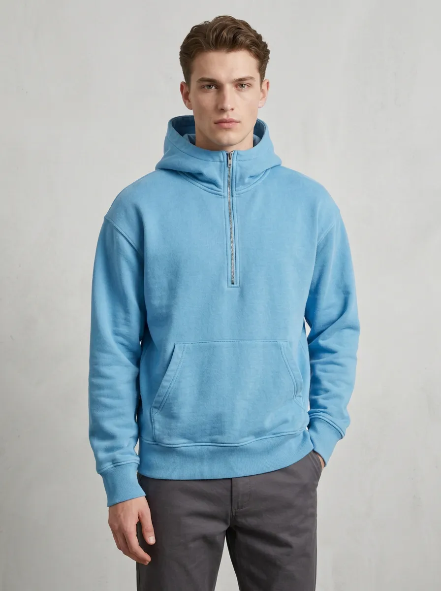 Unisex Quarter Zip Everyday Layering Hooded Sweatshirt