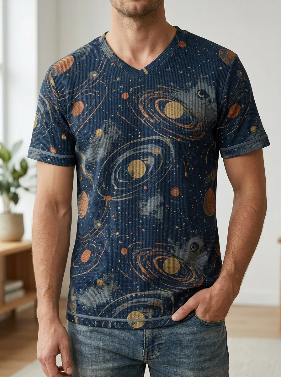 Men's Orbit Astronomy Lover Solar System V-Neck T-Shirt