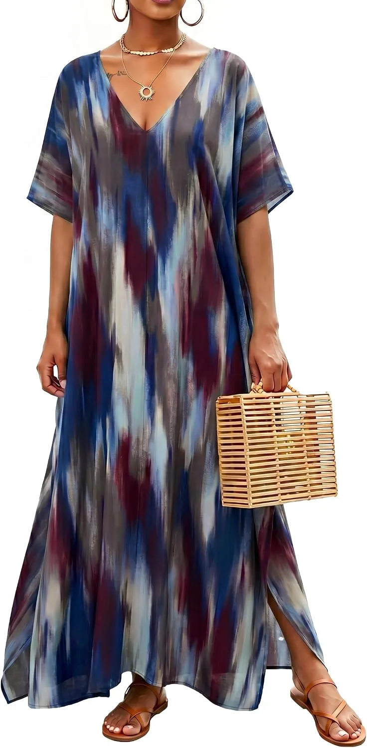 Women Moomoo Dress Beach Cover Ups for Women Long Kaftan Nightgown Muumuu Plus Size Caftan