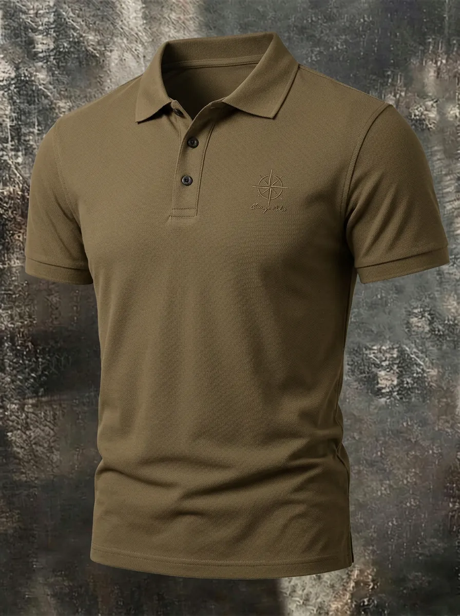 Compass-Detail Embroidered-Detail -Detail Outdoor-Inspired Men's Polo Shirt