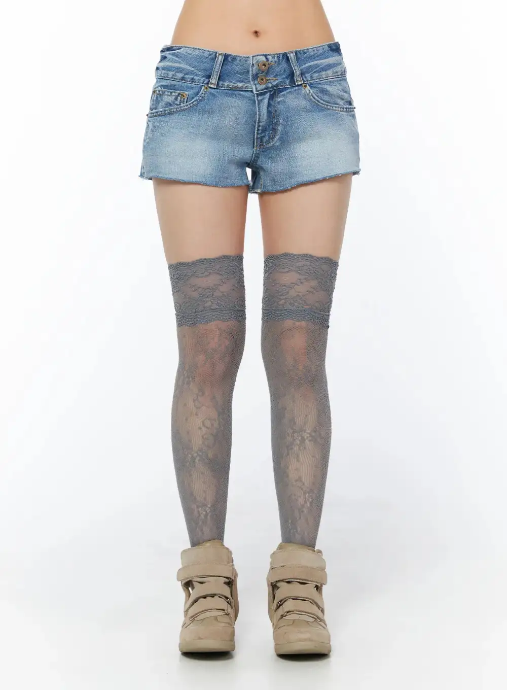 Low Rise Two-Button Denim Shorts