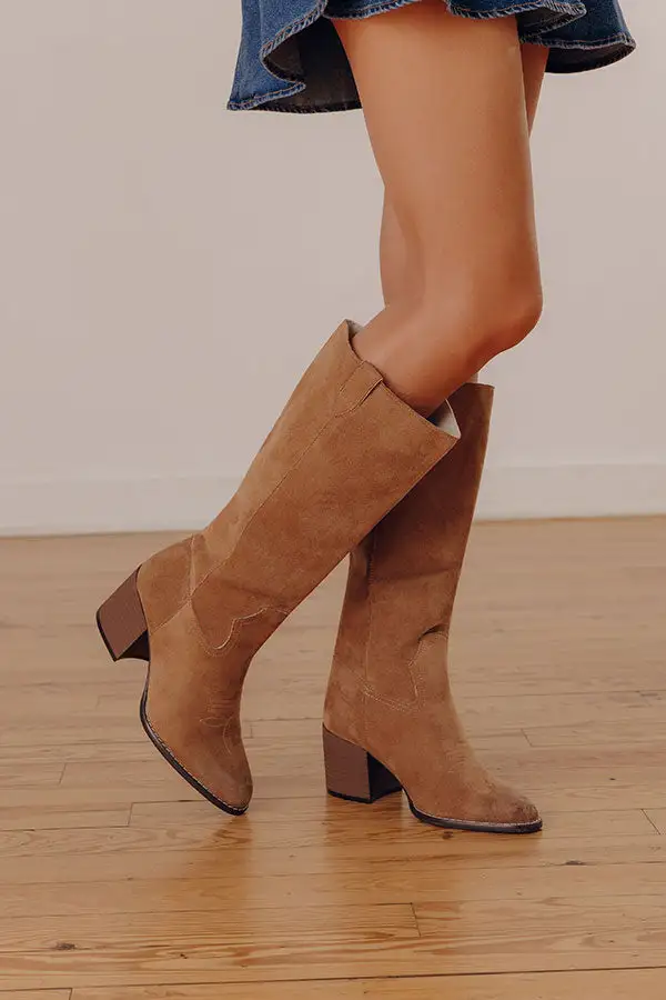 Faux Suede Western High Heel Cowboy Boots
