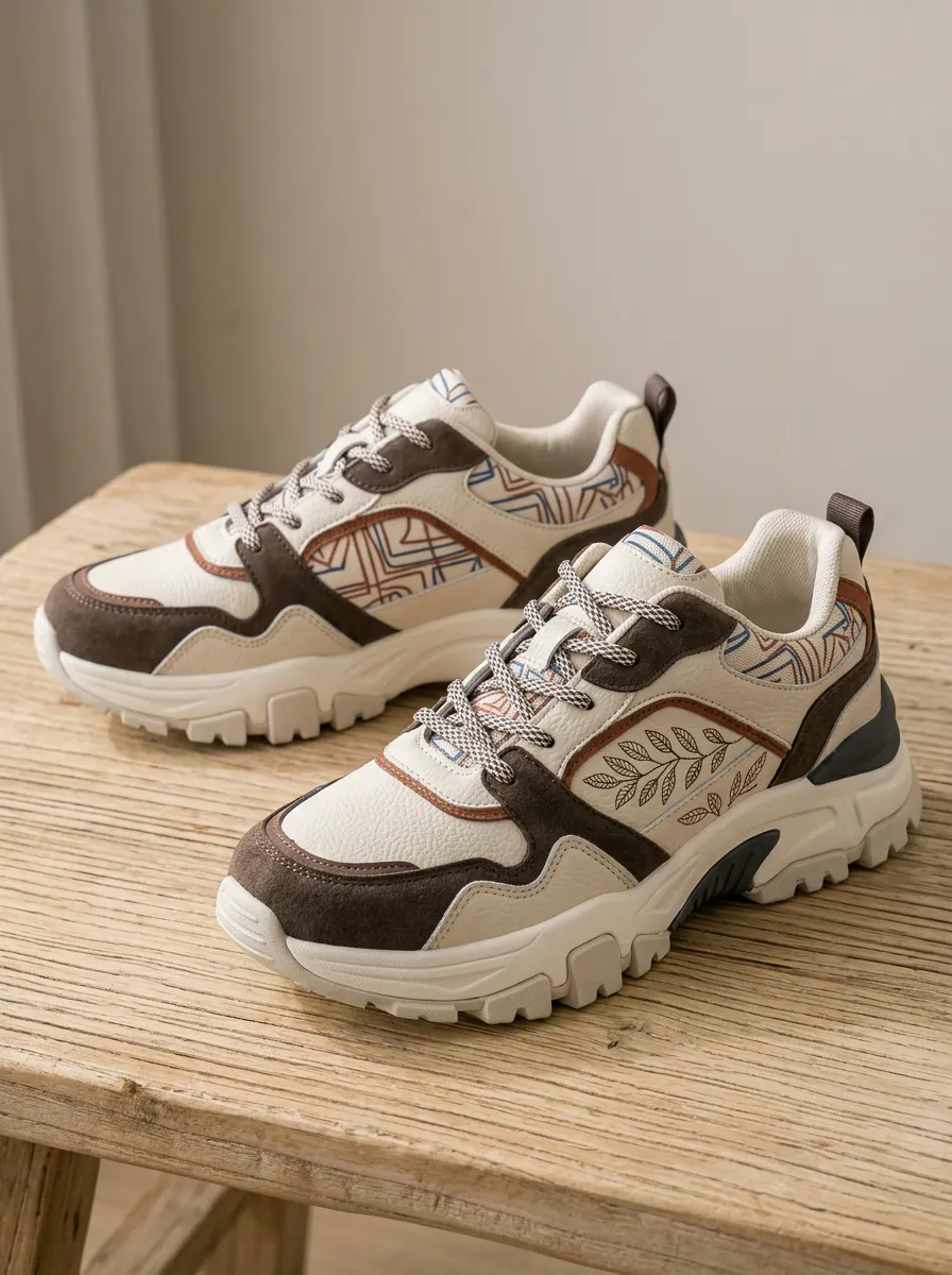Women's Botanical Leaf Geometric Pattern Printed Sneakers