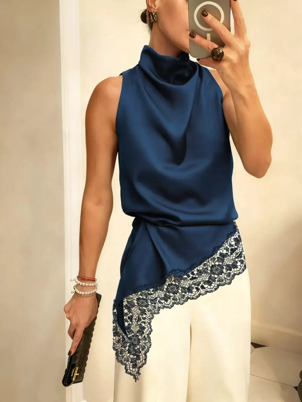 High Neck Lace Trim Cami
