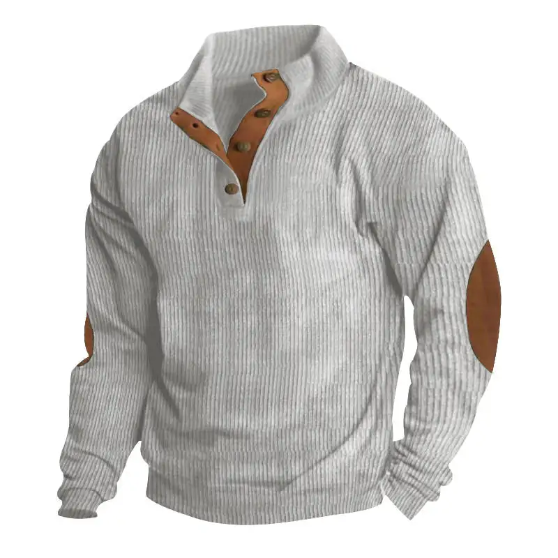 Easy-Wear Corduroy Hoodie With Long Sleeves And Stand Collar