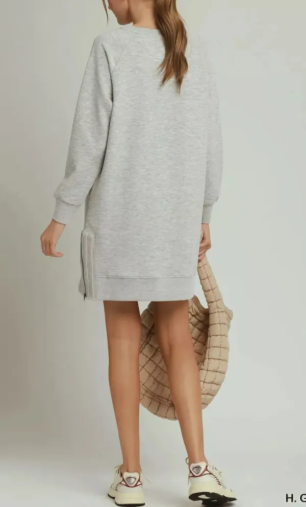 Long Sleeve Crochet Detail Pocketed Dress