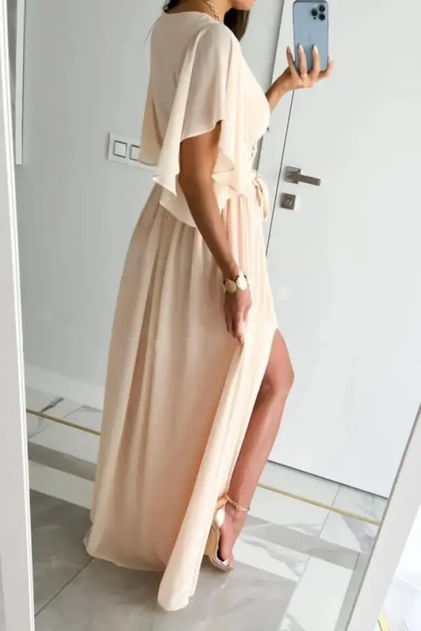 Relaxed Surplice Neck Flutter Sleeve Dress