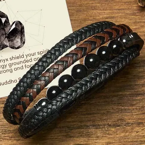 Leather Onyx Bracelet