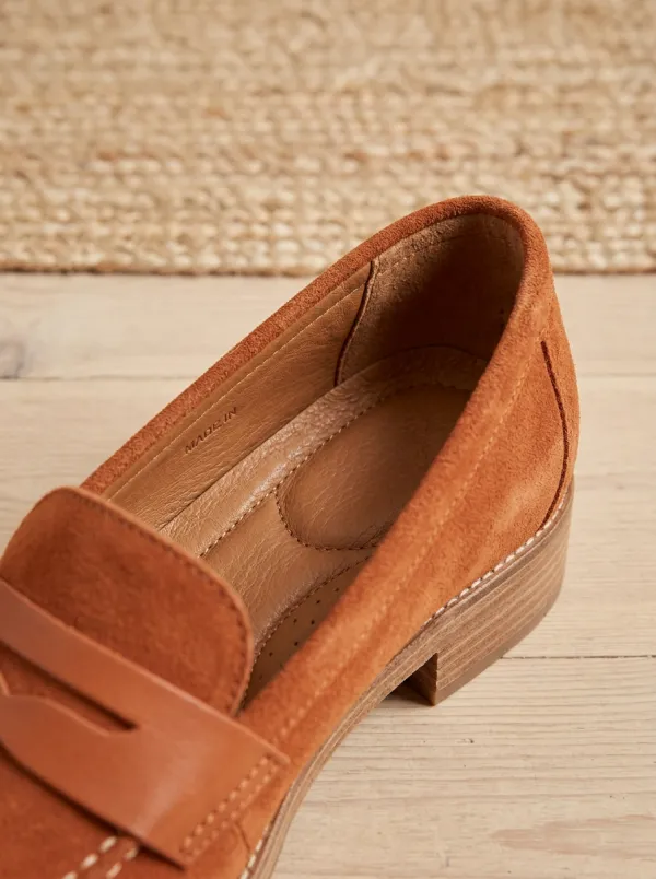 Women's Penny Minimalist Suede Wood Sole Loafers
