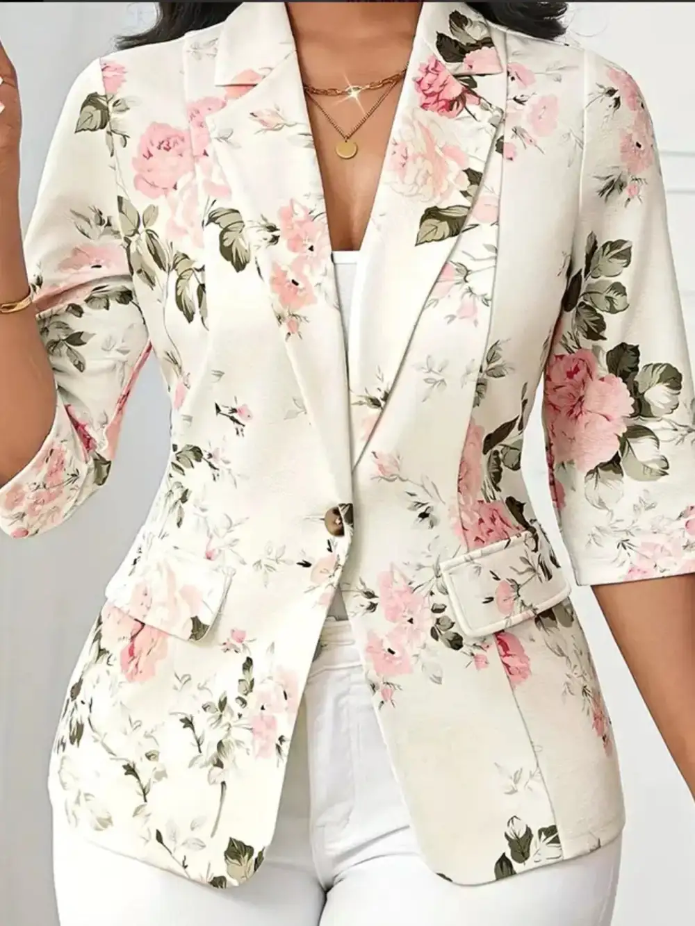 Single-Button Floral-Print Blazer