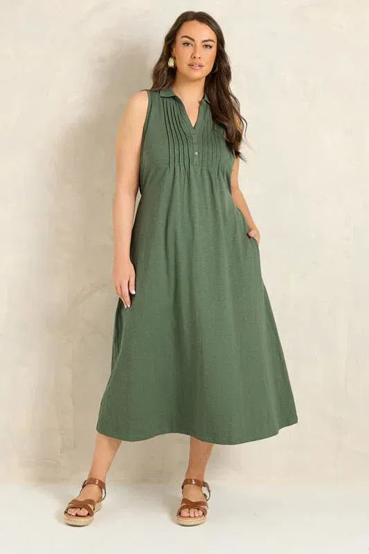 Khaki Green Henley Maxi Dress